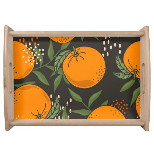 Hand-drawn oranges, colorful vintage background. serving tray