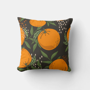 Hand-drawn oranges, colorful vintage background. throw pillow
