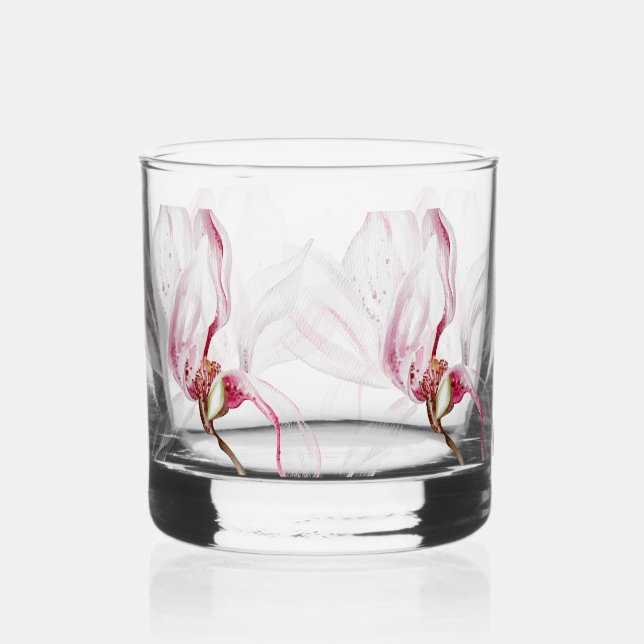Hand Drawn Orchid Print Whiskey Glass (Front)