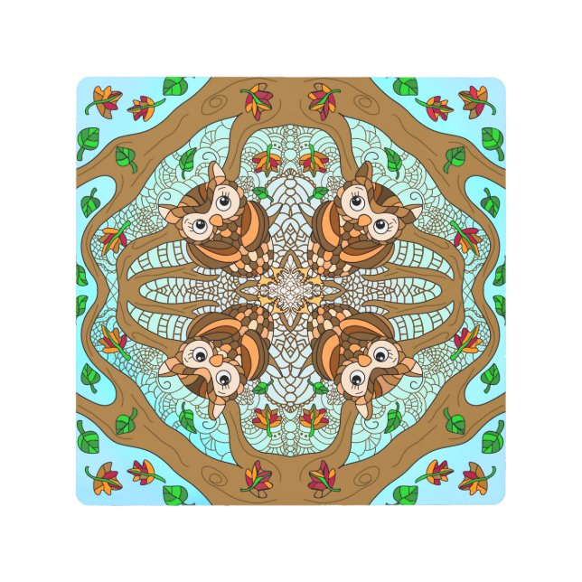 Hand Drawn Owl Mandala Artwork   Metal Print (Front)