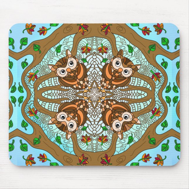 Hand Drawn Owl Mandala Artwork  Mouse Pad (Front)