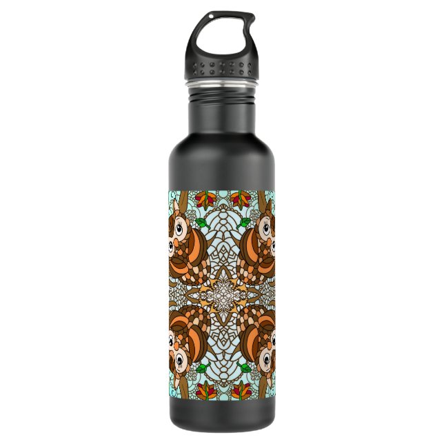 Hand Drawn Owl Mandala Artwork Stainless Steel Water Bottle (Front)