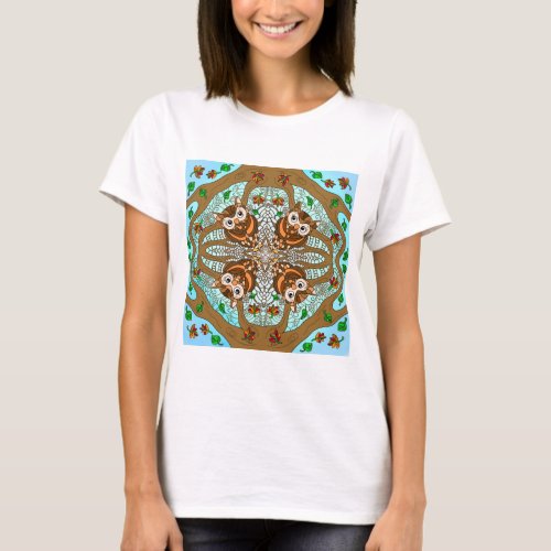 Hand Drawn Owl Mandala Artwork   T_Shirt