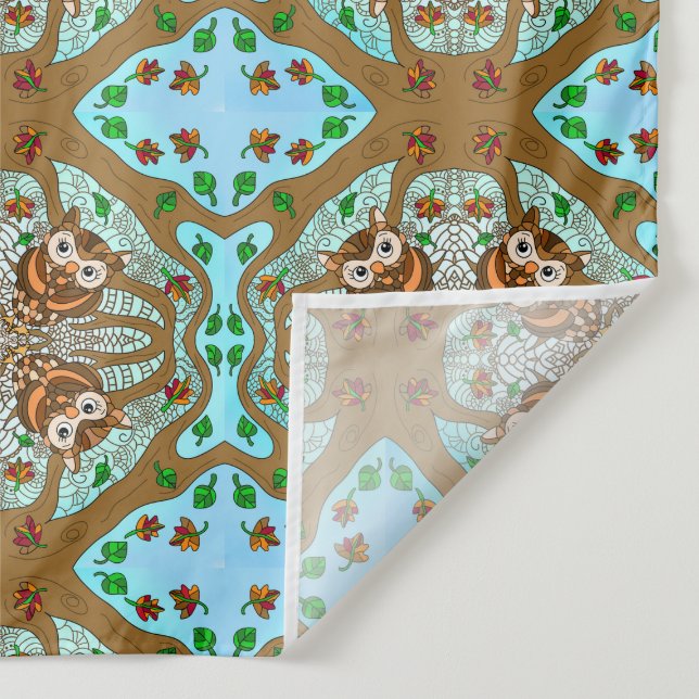 Hand Drawn Owl Mandala Artwork Tapestry (Detail)