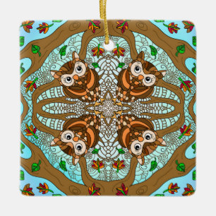 Hand drawn Owl Mandala Ceramic Ornament