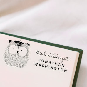 Hand-drawn Owl This Book Belongs To Custom Name Rubber Stamp