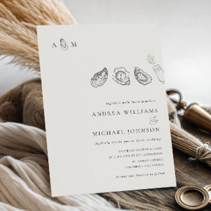 Hand Drawn Oyster Monogram Ampersand Wedding Invitation