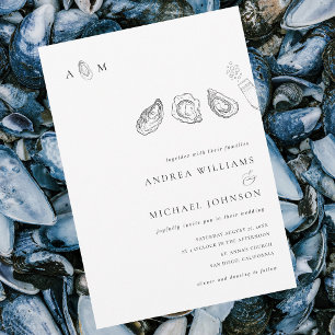 Hand Drawn Oyster Monogram Ampersand Wedding Invitation