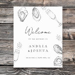 Hand Drawn Oysters Champagne Script Welcome Sign<br><div class="desc">Welcome your guests to the party of choice with this editable poster sign,  featuring hand drawn oysters,  champagne,  handwritten script and editable details. Customize it with ease by utilizing the "personalize" and "edit using design" options, </div>