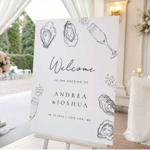 Hand Drawn Oysters Champagne Wedding Welcome Sign