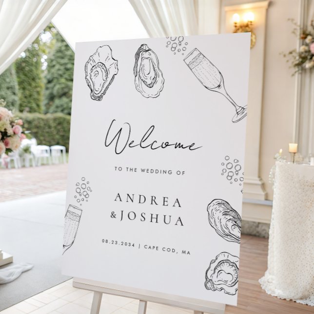 Hand Drawn Oysters Champagne Wedding Welcome Sign (Creator Uploaded)