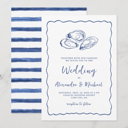 Hand Drawn Oysters Coastal Navy Blue Wedding
