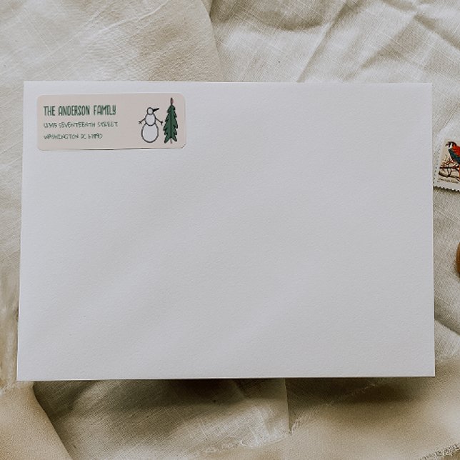Hand Drawn Painted Snowman Christmas Tree Address Label (Creator Uploaded)