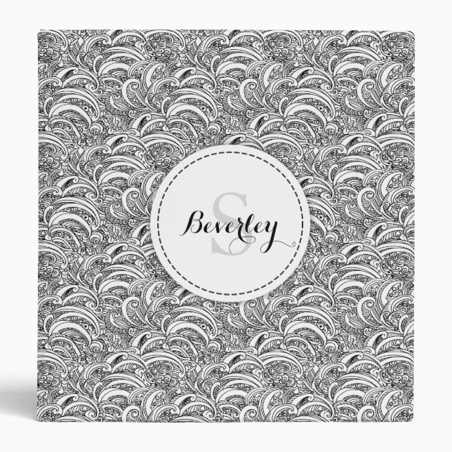 Hand drawn paisley pattern name binder folder (Front)