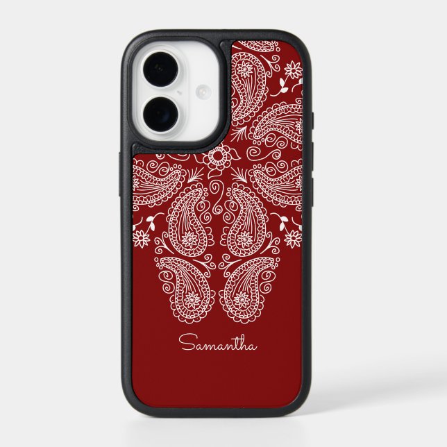 Hand Drawn Paisley Pattern on Dark Red Otterbox iPhone Case (Back)