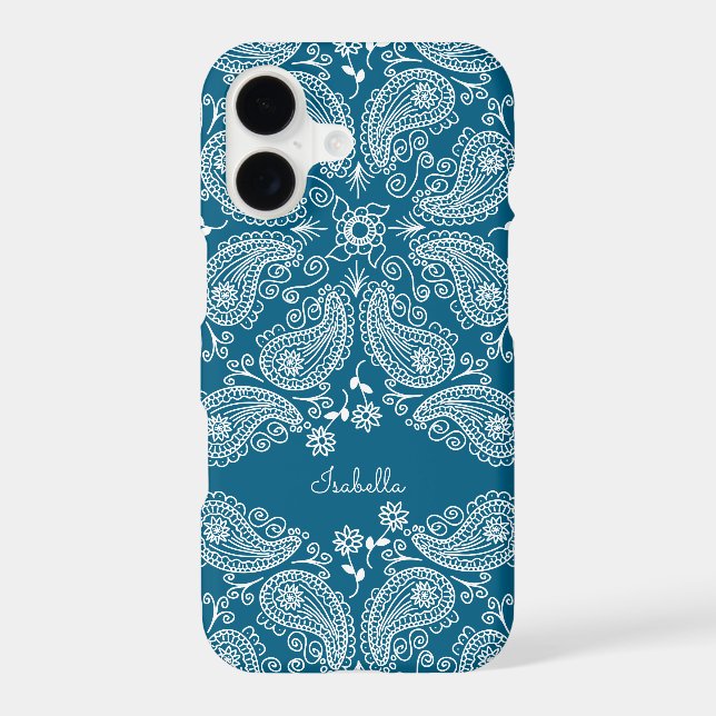 Hand Drawn Paisley Pattern on Teal Case-Mate iPhone Case (Back)