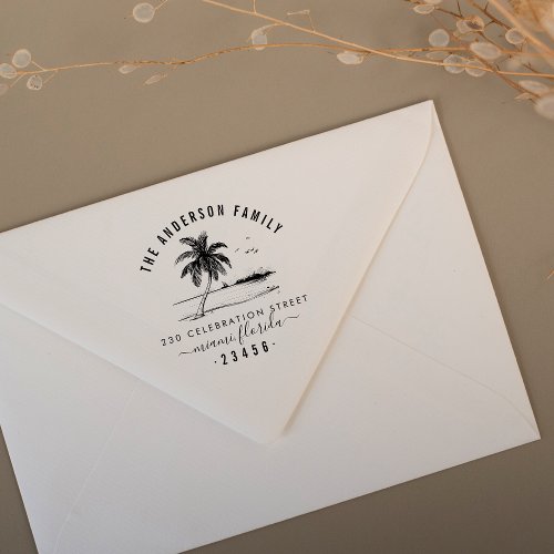 Hand Drawn Palm Tree  Family Name Return Address Rubber Stamp