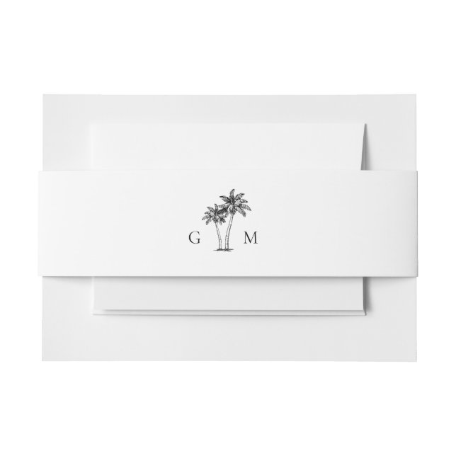 Hand Drawn Palm Tree Monogram Destination Wedding Invitation Belly Band (Front Example)