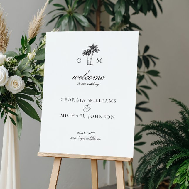 Hand Drawn Palm Tree Monogram Wedding Welcome Sign (Creator Uploaded)