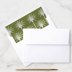 Hand Drawn Palm Tree Tropical Beach Wedding Green Envelope Liner