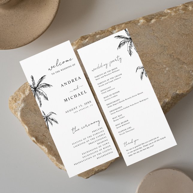 Hand Drawn Palm Tree Tropical Destination Wedding Program (Creator Uploaded)