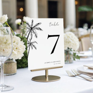 Hand Drawn Palm Tree Tropical Wedding Table Number