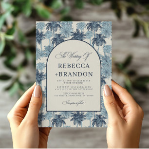 Hand Drawn Palm Tree Vintage Toile De Jouy Wedding Invitation
