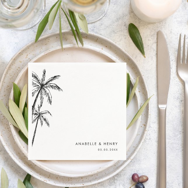 Hand Drawn Palm Trees Beach Destination Wedding Napkins (Creator Uploaded)