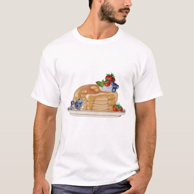 Hand Drawn Pancakes Berries Breakfast Food T-Shirt (Front)