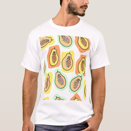 Hand_Drawn Papaya Creative Vintage Pattern T_Shirt