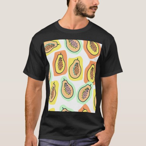 Hand_Drawn Papaya Creative Vintage Pattern T_Shirt