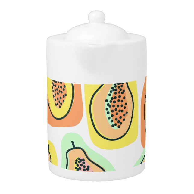 Hand-Drawn Papaya: Creative Vintage Pattern Teapot (Front)