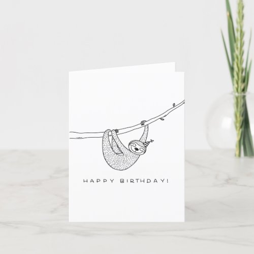 Hand Drawn Party Animal Sloth Happy Birthday Card