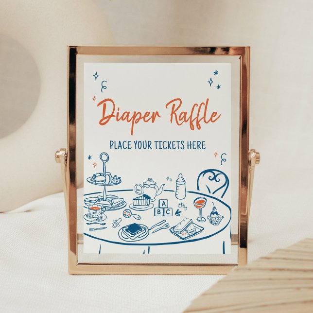 Hand Drawn Party Baby Shower Diaper Raffle Poster (Hand Drawn Baby Brunch Party Baby Shower Diaper Raffle Sign)