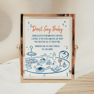 Hand Drawn Party Baby Shower Don't Say Baby Poster
