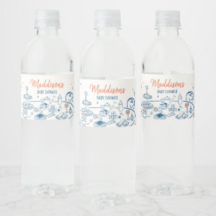 Hand Drawn Party Baby Shower Water Bottle Label