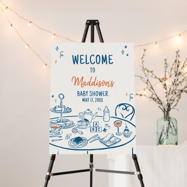 Hand Drawn Party Baby Shower Welcome Sign (In Situ (Stand))