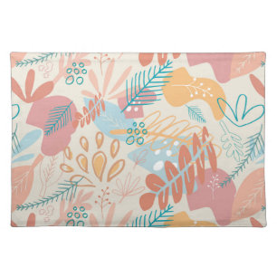 Hand Drawn Pastel Abstract Floral Pattern Cloth Placemat