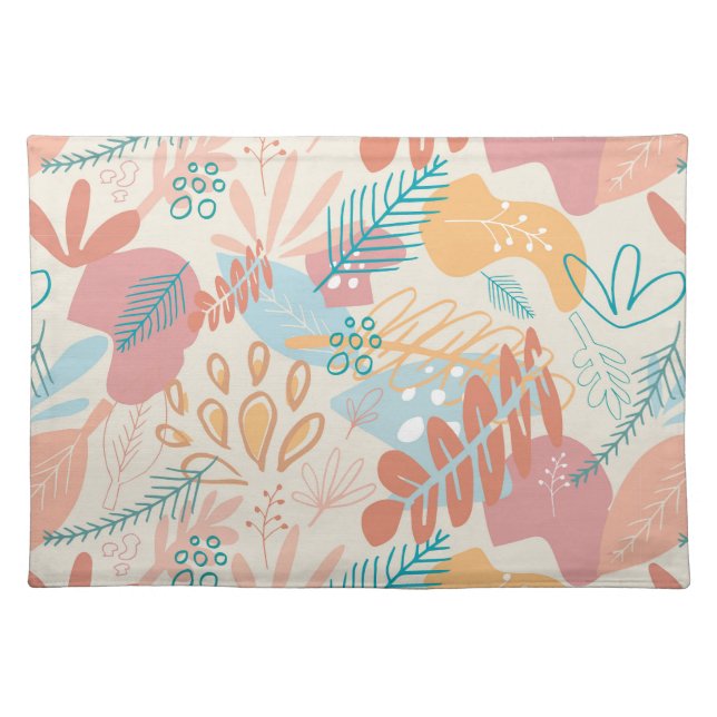 Hand Drawn Pastel Abstract Floral Pattern Cloth Placemat (Front)