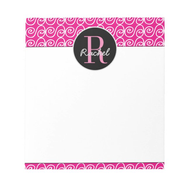 Hand Drawn Pattern on Pink, Monogrammed Notepad (Front)