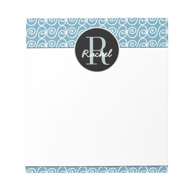 Hand Drawn Pattern on Teal, Monogrammed Notepad (Front)