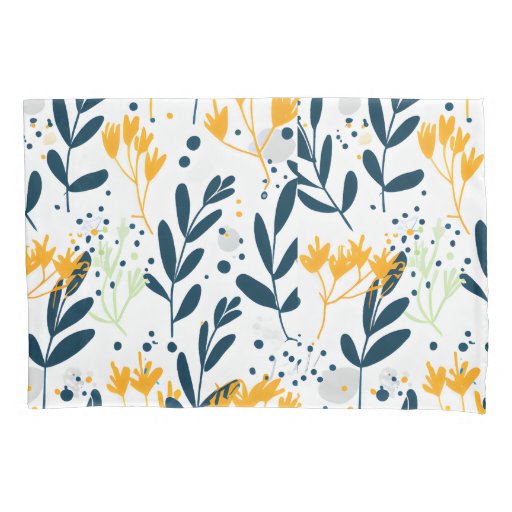 Hand Drawn Pattern with Flowers Leaves Branches Pillow Case