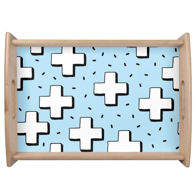Hand-Drawn Pattern with Plus Signs. Serving Tray (Front)