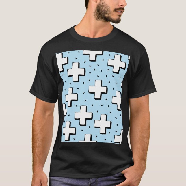 Hand-Drawn Pattern with Plus Signs. T-Shirt (Front)