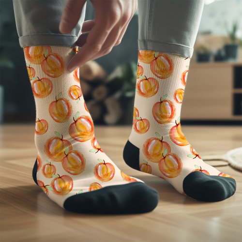 Hand Drawn Peach Illustration Monogram Funny Socks