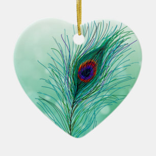 Hand drawn Peacock Feathers Personalized Ceramic Ornament