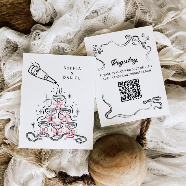 Hand Drawn Pearls & Prosecco Bridal Shower Enclosure Card (Creator Uploaded)