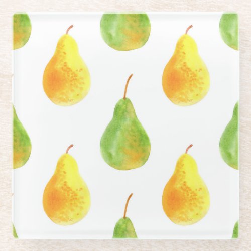 Hand_drawn pears watercolor food picture glass coaster