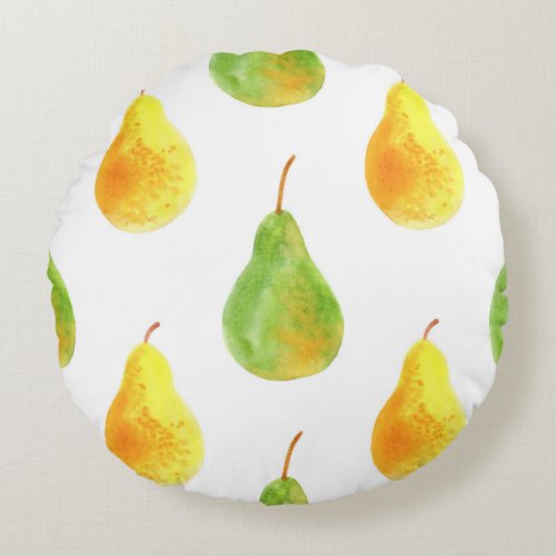 Hand_drawn pears watercolor food picture round pillow