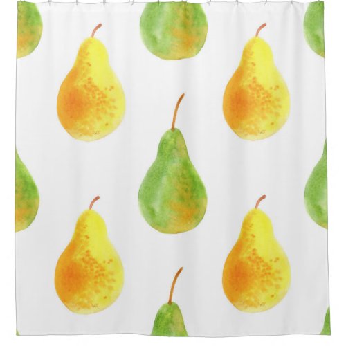 Hand_drawn pears watercolor food picture shower curtain